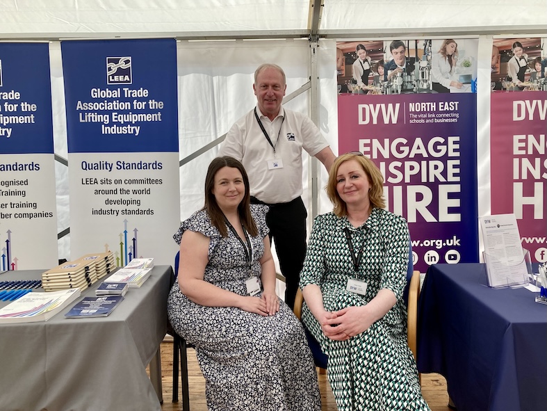 LEEA’s Robert Rorison (centre) with Michelle Robb (left) and Robyn Robb (right) from DYW North East at the First Integrated Solutions Open Day.